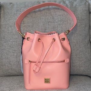 Dooney & Bourke Coral Pink Leather Drawstring Bucket Bag